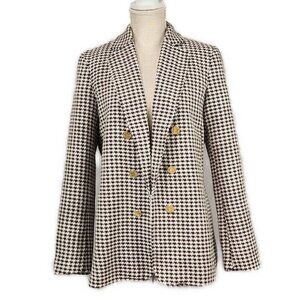Ann Klein Houndstooth Blazer Women's M Black White Business Statement Open Front